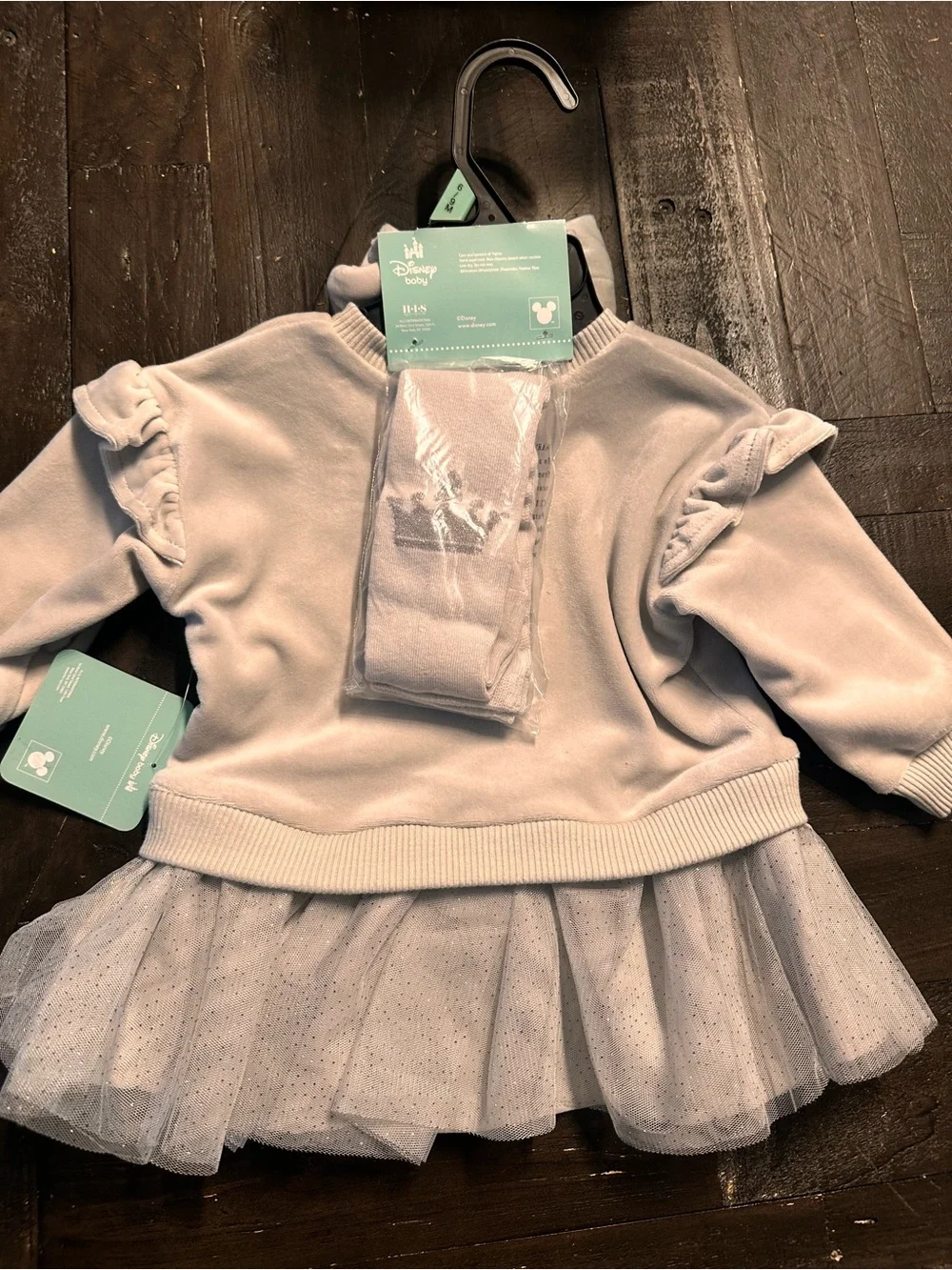 Disney Light Gray Tulle-Skirt Sweatshirt with Princess Graphic and Bow